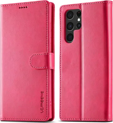 Image de Etui pour Samsung Galaxy S24 Ultra étui en cuir avec fermeture magnétique et support, étui de protection Rose chaud