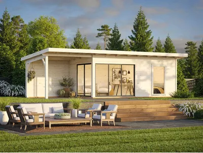 Produktbild von Gartenhaus Palmako Andrea 17,1 + 7,9 m² inkl. Fußboden 920 x 402 cm natur