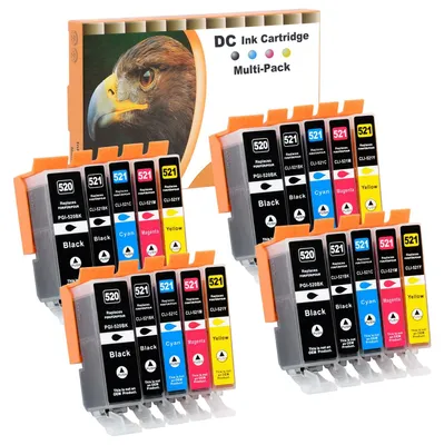 Image de Cartouches d'encre compatibles avec les modèles Canon PGI-520 CLI-521, pour les séries Pixma IP3600, IP4600, IP4600X, IP4700, MP540, MP550, MP560, MP620, MP630, MP640, MP640R, MP980, MP990, MX860, MX870