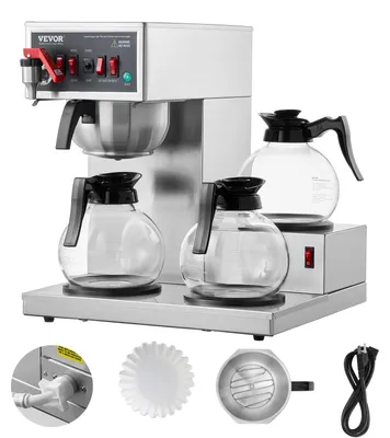 Filterkaffeemaschine 12 Tassen, 3 Glaskaraffen, Edelstahl, gewerblich
