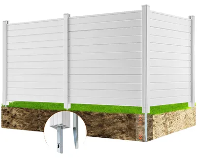 Obrázek produktu pro VEVOR 3xPanels zahradní plot 122x122cm plot na ochranu soukromí PVC a pozinkovaný plech zemní hrot větrný plot kovové sloupky do 50 cm laťkový plot plot na ochranu soukromí ideální pro zařízení bazénu klimatizační systémy