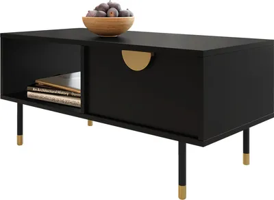 Produktbild von MIRJAN24 Couchtisch Vunotis 1K, Kaffeetisch mit Klappe, Gasdruckfeder, Griff in der Farbe Gold (Farbe: Schwarz)