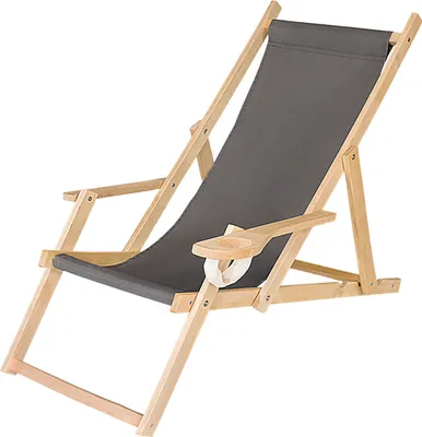 Holz Liegestuhl Klappbar Klappliegestuhl mit Armlehne und Getränkehalter Strandstuhl Motiv Graphit [119]
