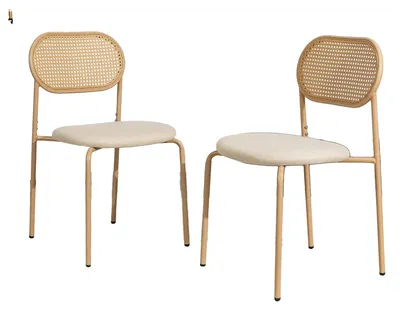 Image de Chaise de salle à manger, design moderne, sans accoudoirs, confortable, beige