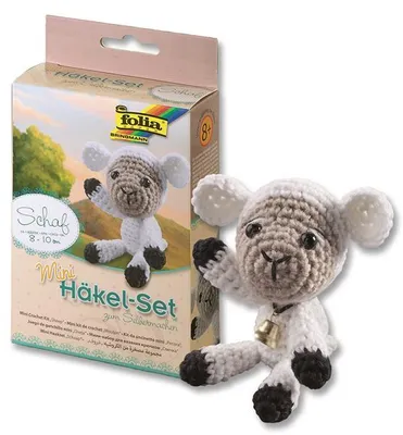 Produktbild von folia 23906 - Mini Häkelset Schaf, Komplettset zur Erstellung von einem selbst gehäkelten niedlichen Schaf, ca. 8 - 10 cm groß, für Kinder ab 8 Jahren und Erwachsene, als Geschenk