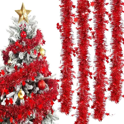 Zdjęcie produktu dla Girlanda świąteczna "Lametta" z gwiazdkami, 8 sztuk, długość 200 cm, kolor czerwony