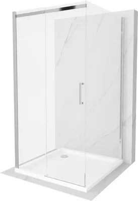 Zdjęcie produktu dla Mexen Omega kabina prysznicowa 3-ścienna, rozsuwana 100 x 100 cm, transparent, chrom + brodzik Flat - 825-100-100-01-00-3s-4010
