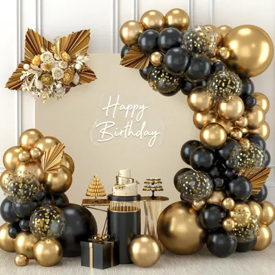 Productafbeelding van Ballonketting zwart goud, 110 stuks, confetti ballonnen voor verjaardagsdecoratie, bruiloft, babyshower