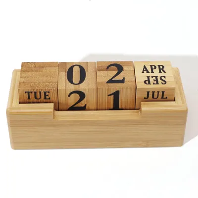 Image de Calendrier en bloc de bois, calendrier perpétuel, format de bureau, pour le bureau et la maison