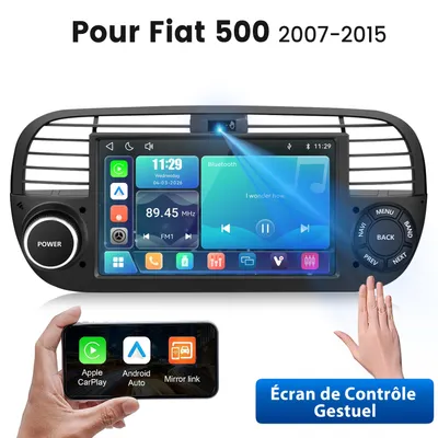 Image de Autoradio Linux 7 Pouces pour Fiat 500 2007-2015 – Sans mémoire interne, CarPlay, Android Auto, Bluetooth, Noir