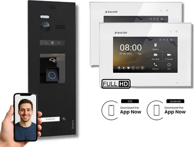 Produktbild von BALTER EVO HD Schwarz Video Türsprechanlage Fingerprint Set 1 Teilnehmer 2x7" WLAN Monitor Weiß
