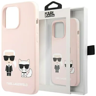 Produktbild von Karl Lagerfeld KLHMP13LSSKCI iPhone 13 Pro / 13 6.1" Hardcase hellrosa Silikon Ikonik Karl & Choupette Magsafe Handytasche