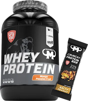 Produktbild von Mammut Nutrition - Whey Protein 3000 g Dose - 120 Portionen Eiweiß + GRATIS Protein Bar (Salty Peanut), Geschmack: Mango Passion Fruit