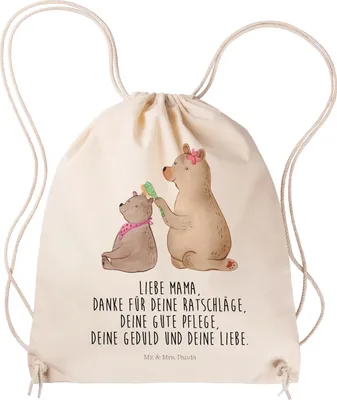 Produktbild von Mr. & Mrs. Panda Jutebeutel Bär Kind - Transparent - Geschenk, sporttasche klein, Mutter, stoffbeutel kordel, Muttertag, wander rucksack, Mama, Familie, Turnbeutel Mit