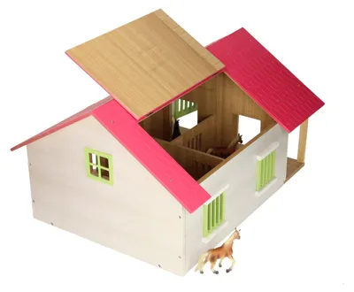 Image de Kids Globe Farming Pferde Stall aus Holz 1:24, mit Werkstatt, Dach+Tür beweglich