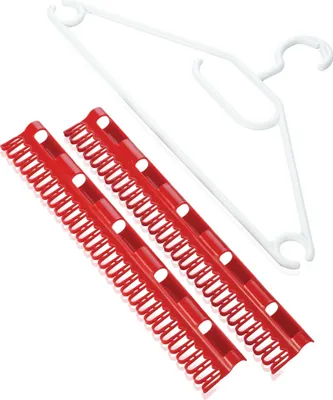 Image de Leifheit 81535 Pegasus - Kit d'accessoires : 5 cintres et 2 supports pour petits objets (blanc/rouge)