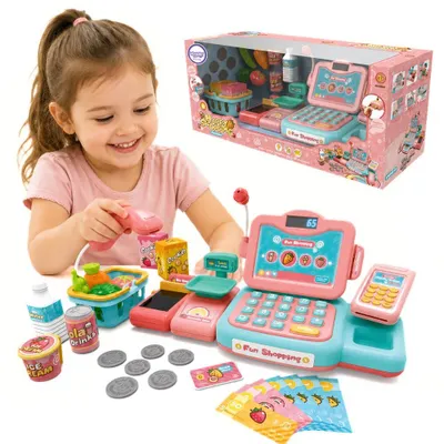 Produktbild von Woopie Registrierkasse für Kinder, Scanner, Waage, Mikrofon + 24 Acc.