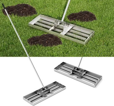 Immagine prodotto di COSTWAY Rastrello livellatore in metallo, rastrello per prato con impugnatura ergonomica, rastrello livellatore per prato, argento, 75cmx25cm