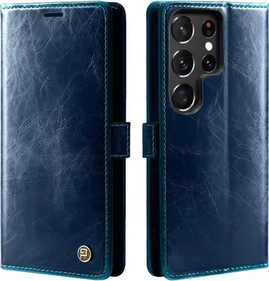 Produktbild von Handyhülle für Samsung Galaxy S23 Ultra Kunstleder Flip Vintage Cover Hülle RFID Schutz Case Kartenfach Farbe: Blau
