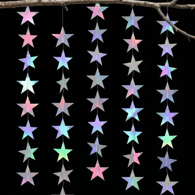 Productafbeelding van Sterrenslingers, glinsterend papier, 4 stuks, 4 meter lang, voor feestdecoratie