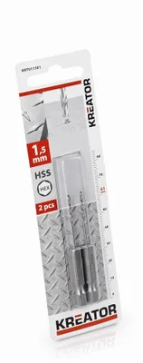 Obrázek produktu pro KREATOR KRT011301 - 2 ks HSS Vrtáků do kovu HEX 1.5 x 61 mm