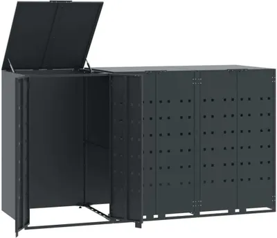 Immagine prodotto di Copribidone con Ruote 3 Bidoni Antracite 207x79x117cm Acciaio