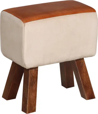 Produktbild von Marrakesch Vintage Sitzhocker aus Leder mit Holzbeinen 45cm groß | Industrial Turnbock Lederhocker Braun als Schlafzimmer oder Flur Deko | Retro Polsterhocker Adeon als Sitzgelegenheit im Wohnzimmer