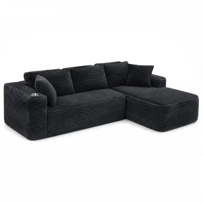Image de HomeMiYN Canapé d’angle L avec méridienne, Canapé modulable en tissu côtelé, Grand canapé avec coussins, Salon confortable moderne