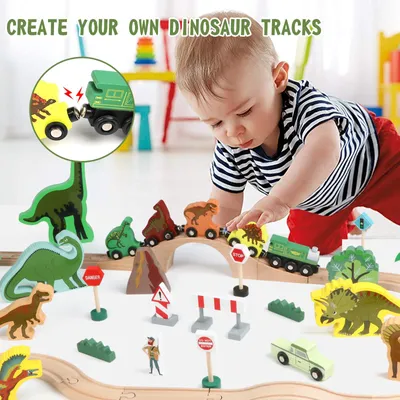 Productafbeelding van Houten treinbaan met dinosaurus-thema, geschikt voor kinderen van 3 tot 8 jaar