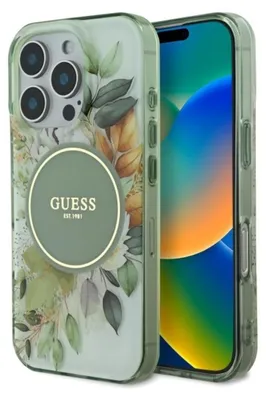 Immagine prodotto di Guess Guhmp16Lhfwbdcen Custodia rigida per Iphone 16 Pro 6.3 Zielony/Verde Fiore Iml e cerchio tonale Magsafe