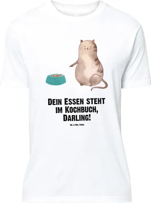 Produktbild von Mr. & Mrs. Panda Größe M T-Shirt Katze Fressen - Weiß - Geschenk, Tshirt, mit Spruch, Herren, Shirt