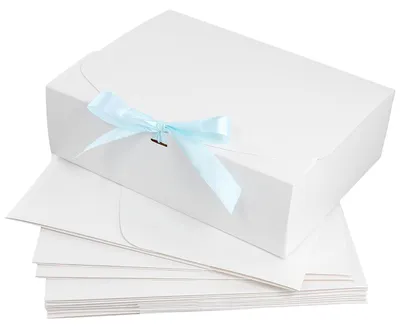 20 weiße Geschenkboxen mit Deckel und Band, 27x20x8 cm