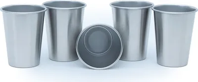 Produktbild von Intirilife 5x Stapelbare Edelstahl Becher in 350 ml - Camping Outdoor Metall Becher Tasse Glas Widerverwendbar ohne Plastik für Kinder geeignet