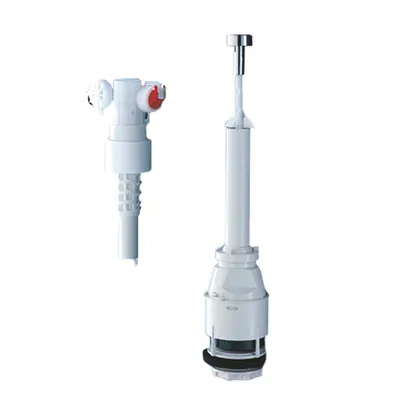 Two white toilet flush valve components are shown against a white background.