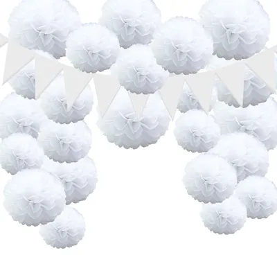 Imagen del producto de 25 piezas de decoración blanca para bodas, flores de papel decorativas FORMVERSITY, pompones, decoración para cumpleaños, adornos para bodas, fiestas de cumpleaños y celebraciones de bebés