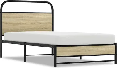 A product shot of a bed frame with a mattress.