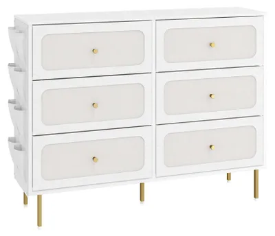 Image de Commode - Buffet à 6 tiroirs en tissu - Structure métallique - Meuble de rangement moderne et minimaliste pour le salon - Blanc