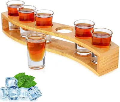 Shotgläser-Set 6er, 30 ml, Glas & Metall, rund, für Likör & Whisky