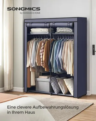 Produktbild von Stoffkleiderschrank - Faltschrank - 2 Kleiderstangen - Faltbar - Freistehend - Stoffhülle - Dunkelblau