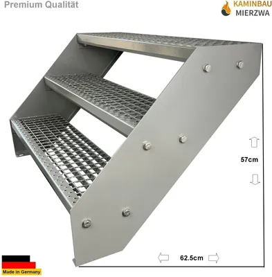 Obrázek produktu pro Mřížové ocelové příčkové schodiště 3 stupně pozinkované a stříbrně práškově lakované - (d x š x v) 63 cm x 60 cm x 57 cm