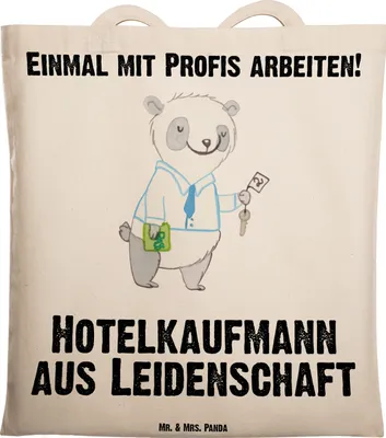 Produktbild von Mr. & Mrs. Panda Tote Bag Hotelkaufmann Leidenschaft - Transparent - Geschenk, Stoffbeutel, Witzig, Shopping Tasche, Lustig, Ausbildung, Hotelfachmann, Jutebeutel, Spruch
