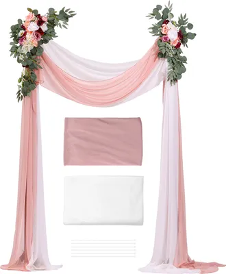 Produktbild von SucceBuy Künstliches Blumenset für Hochzeitsbögen – Rosa, 2 Blumen und 2 Vorhänge