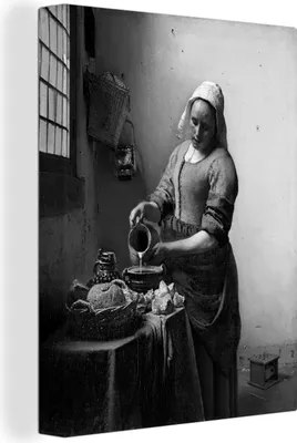 Obrázek produktu pro OneMillionCanvasses® - Obraz na plátně - Mlékařka - Obraz od Johannes Vermeer - černobílý, nástěnná malba, nástěnné dekorace obrazy obývací pokoj, 90x120cm