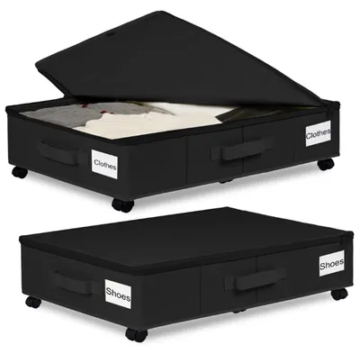 2er-Set Aufbewahrungsboxen unter dem Bett, 50 L, faltbar, mit Deckel und Rollen