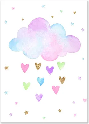 Produktbild von TPFLiving Kunstdruck LW-1042 (OHNE RAHMEN) Poster - Leinwand - Wandbild - Hochauflösender Giclée-Druck, langlebig und hochwertig - Einhorn, Regenbogen, Sterne, Herz - Für Kinderzimmer -  - Größe: 15x20cm