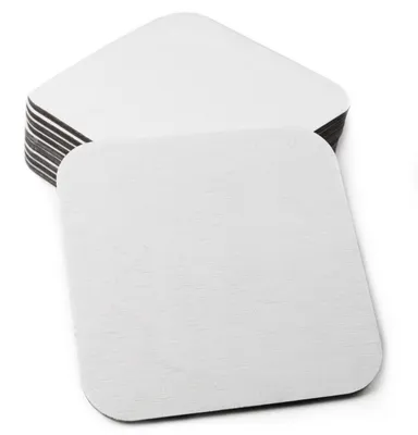 Bierdeckel, Karton, blanko, 50 Stück, quadratisch, weiß, unbedruckt
