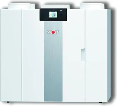 Imagen del producto de Wolf Comfort, sistema de ventilación para viviendas, modelo CWL-2-400 4/0 R, con puerta de acceso para mantenimiento ubicada en el lado derecho