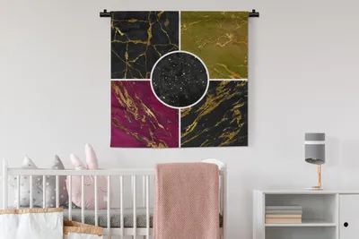 Produktbild von MuchoWow® Wandteppich Wandbehang Marmor - Gold - Collage 90x90 cm Tapisserie Dekoration Wandtuch - Wandaufhänger