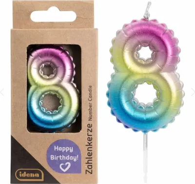 Produktbild von Idena Zahlenkerze 8 Regenbogen metallic