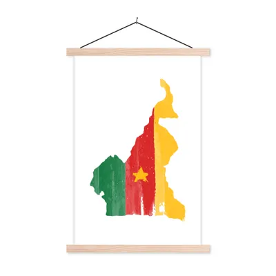 Produktbild von MuchoWow® Textilposter Kamerun - Karte - Flagge 120x180 cm mit holzfarbenen Rahmen - Textil-Plakat